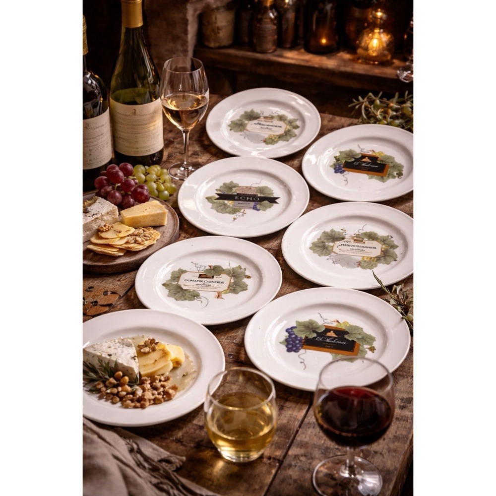 Wedgwood Grand Gourmet Wine Plates Set 8 Napa Vineyard Bone China England 1999